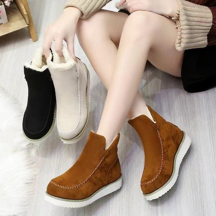 Short boots Casual women's boots Autumn and winter thick snow boots thick wool shoes 40-43 large size_voghion.com