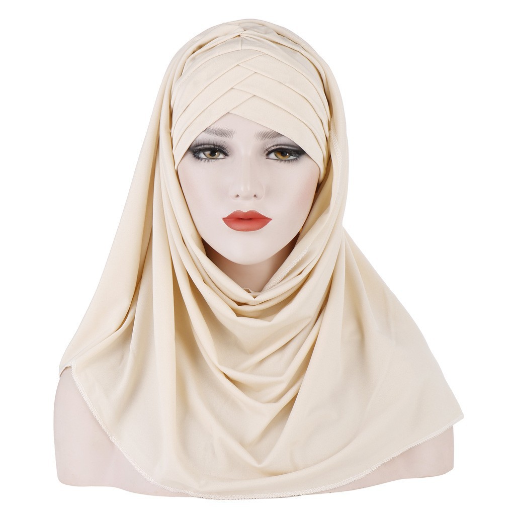 Amazon New Milk Silk Monochrome Toe Scarf Hat Two-piece Muslim Women Fashion Patch Cover
