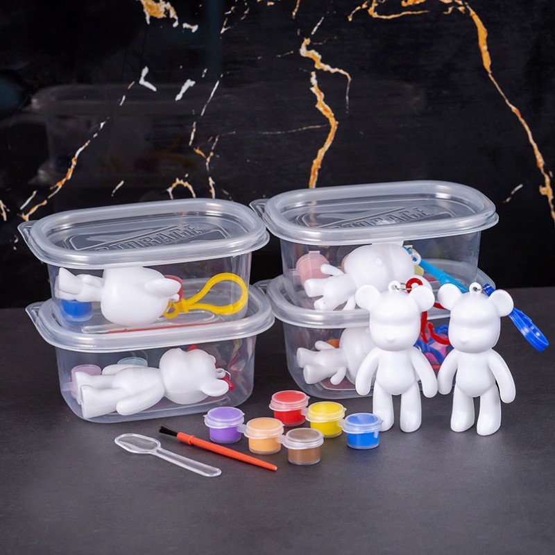 Children's painted graffiti plaster toy painting fluid bear set wholesale painted plaster doll stall prizes