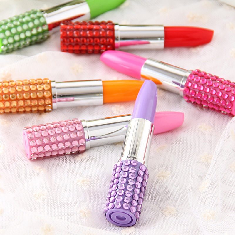 Promotional diamond-encrusted cute lipstick ballpoint pen diamond-encrusted lipstick pen printable pattern