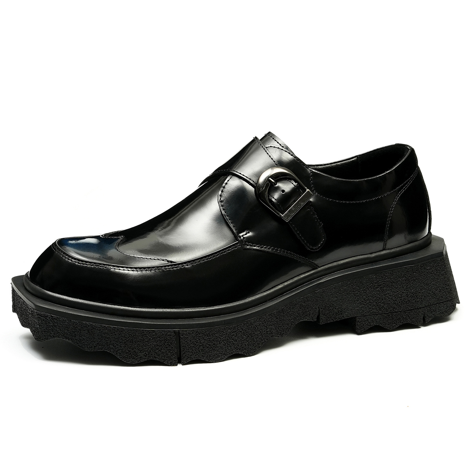 Casual leren schoenen heren echt leer Britse puntige neus toplaag runderhuid zakelijke formele kleding gesp Mengke schoenen dikke zool verhogende schoenen_voghion.com