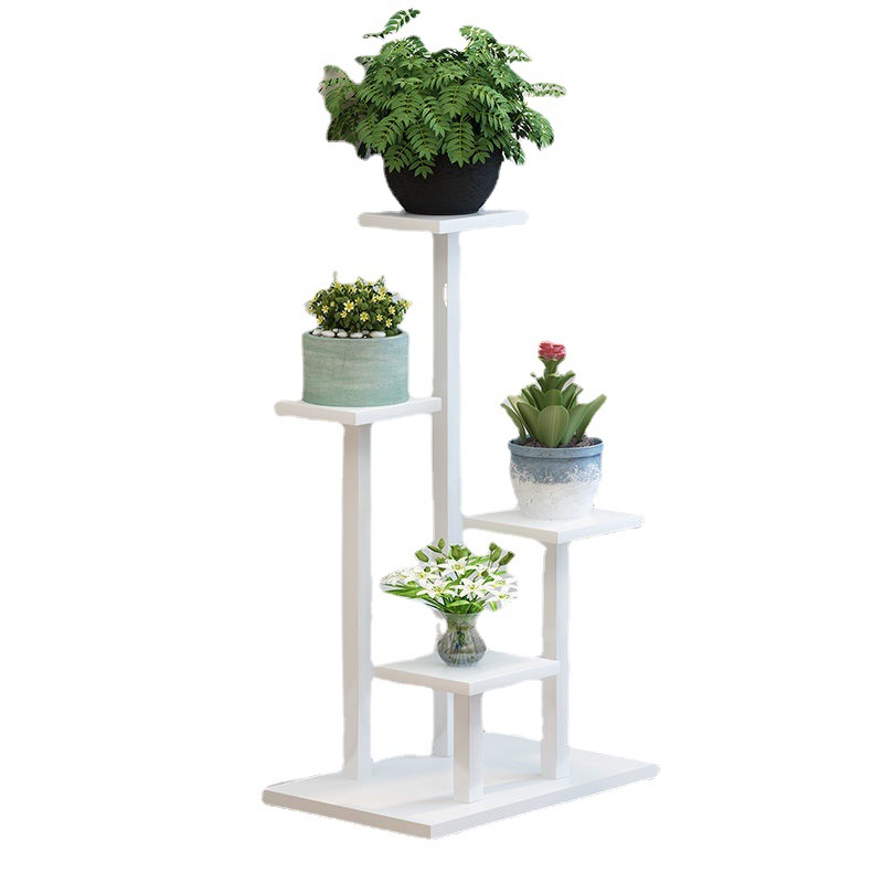 Balcony Wrought Iron Flower Shelf Living Room Decorative Flower Pot Rack Green Rose Floor-standing Flower Rack Indoor Multi-layer Steel and Wood Storage Rack
