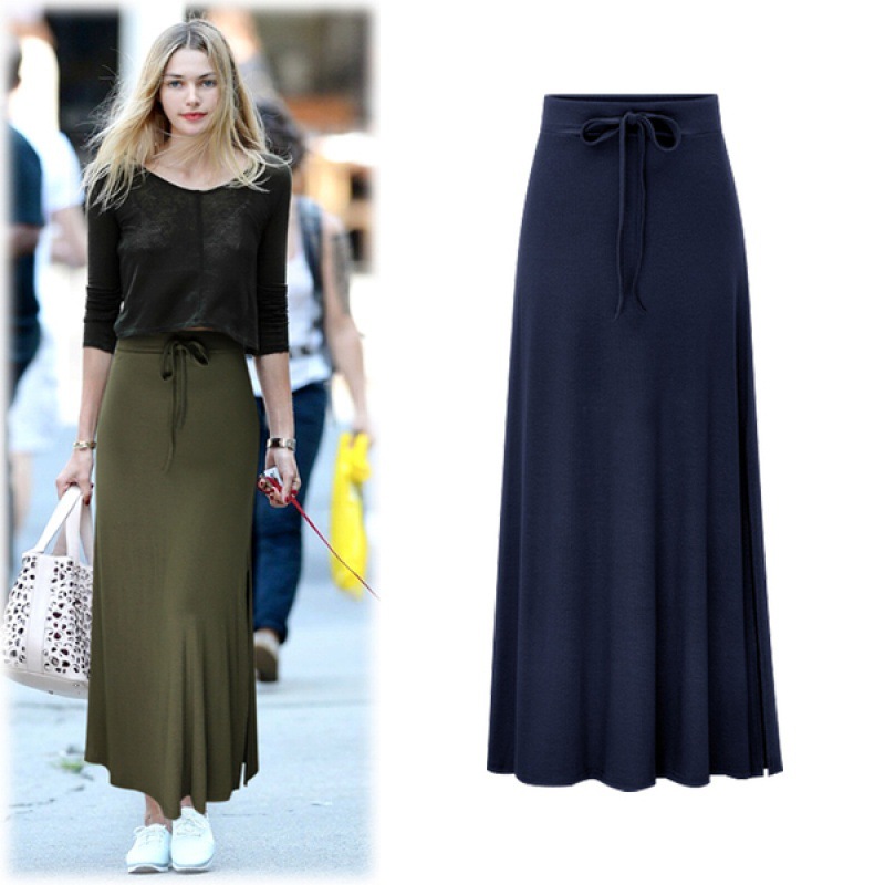 Europe and the United States cross-border foreign trade women's clothing large size fat sister spring and summer slit half-length skirt high waist knitted mid-length hip skirt