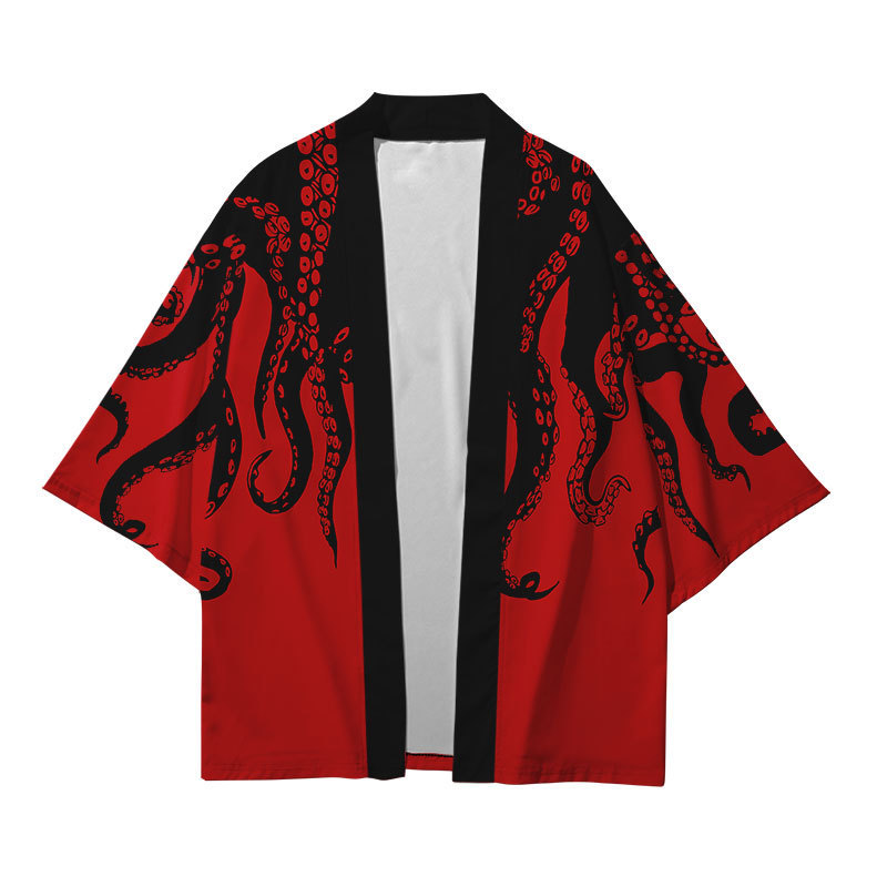 Summer kimono cross-border octopus Series 3D printed cropped shirt gown cardigan loose Men's Feather woven custom delivery