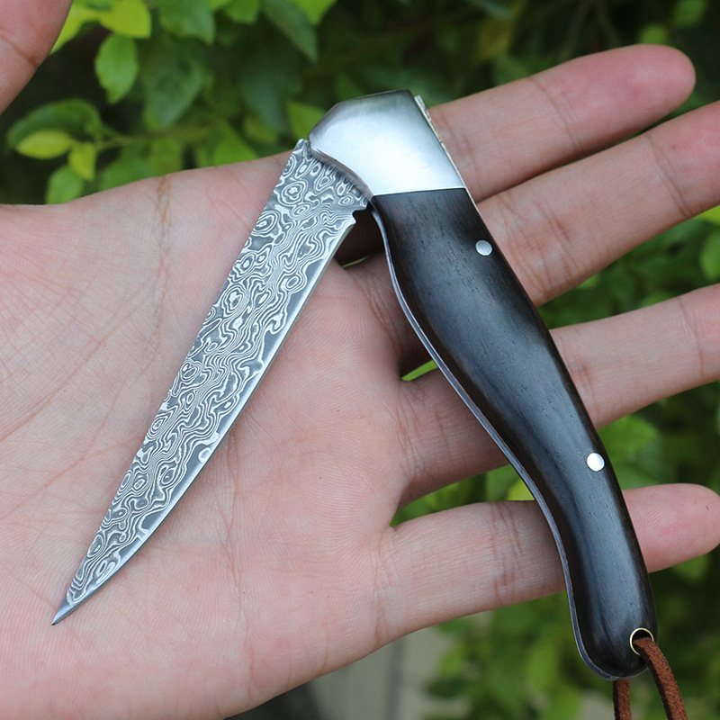 Multifunctional knife wilderness blade survival knife Damascus ebony folding knife high hardness military generation