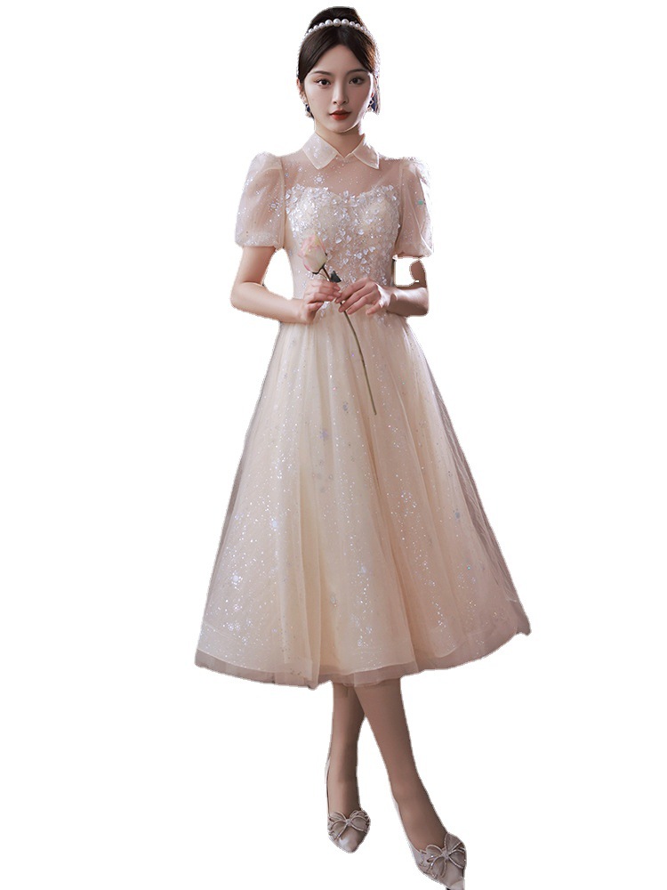 Champagne dress for women 2024 New style banquet temperament texture engagement dress birthday small evening dress summer