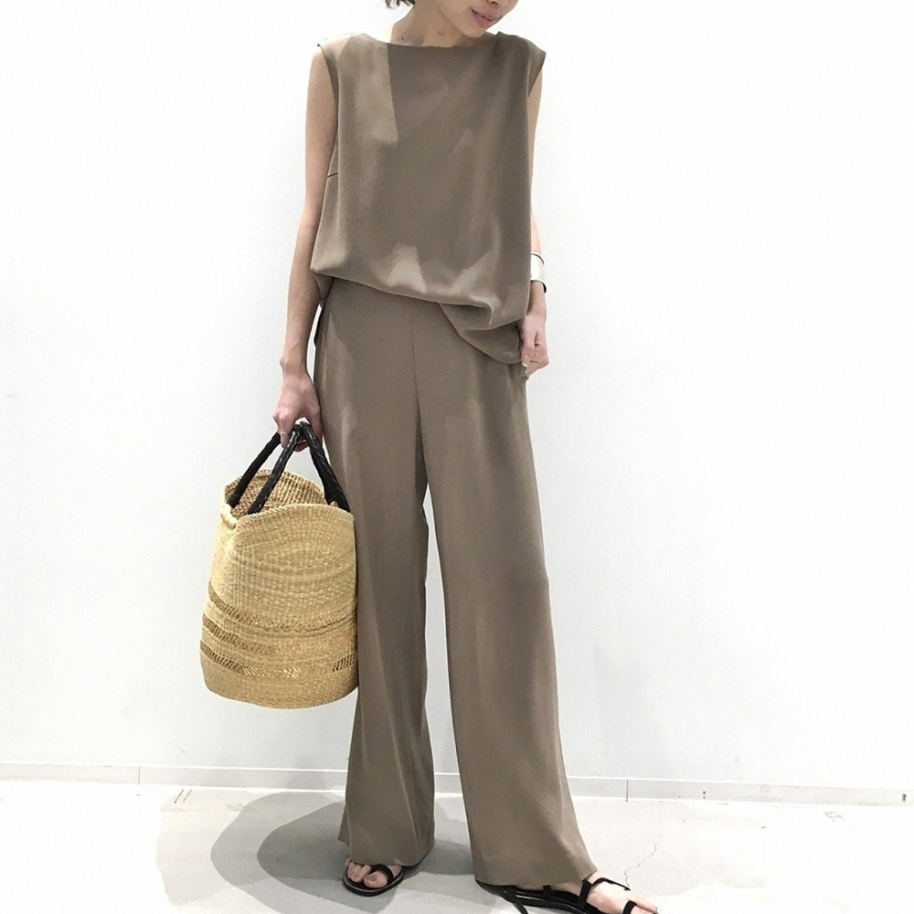 5 Color Spot 2022 Summer New Korean Style Slimming Suit Women's Draped Sleeveless Vest Wide Leg Pants Two-piece Set for Women
