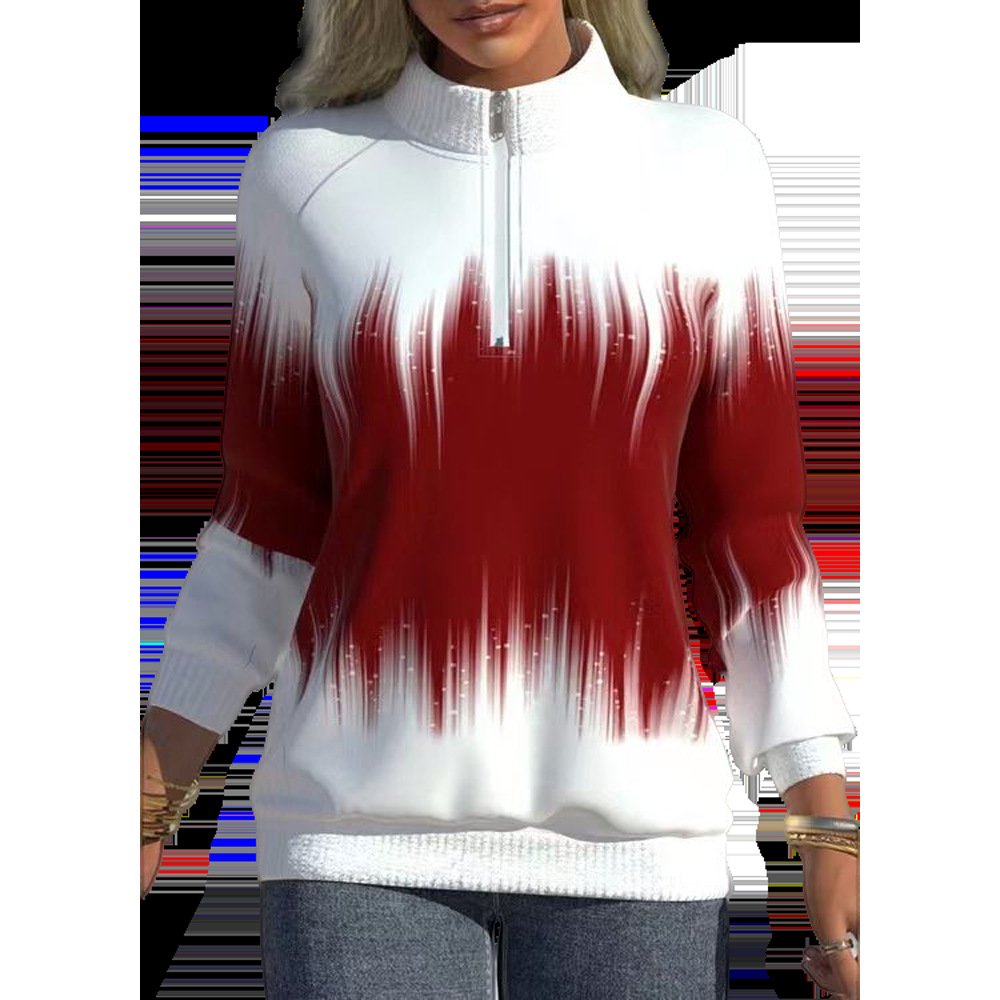 European and American Women's Clothing Amazon Independent Station New Gradual Color Printing Collar Zipper Long Sleeve Winter Half-high Collar Sweater
