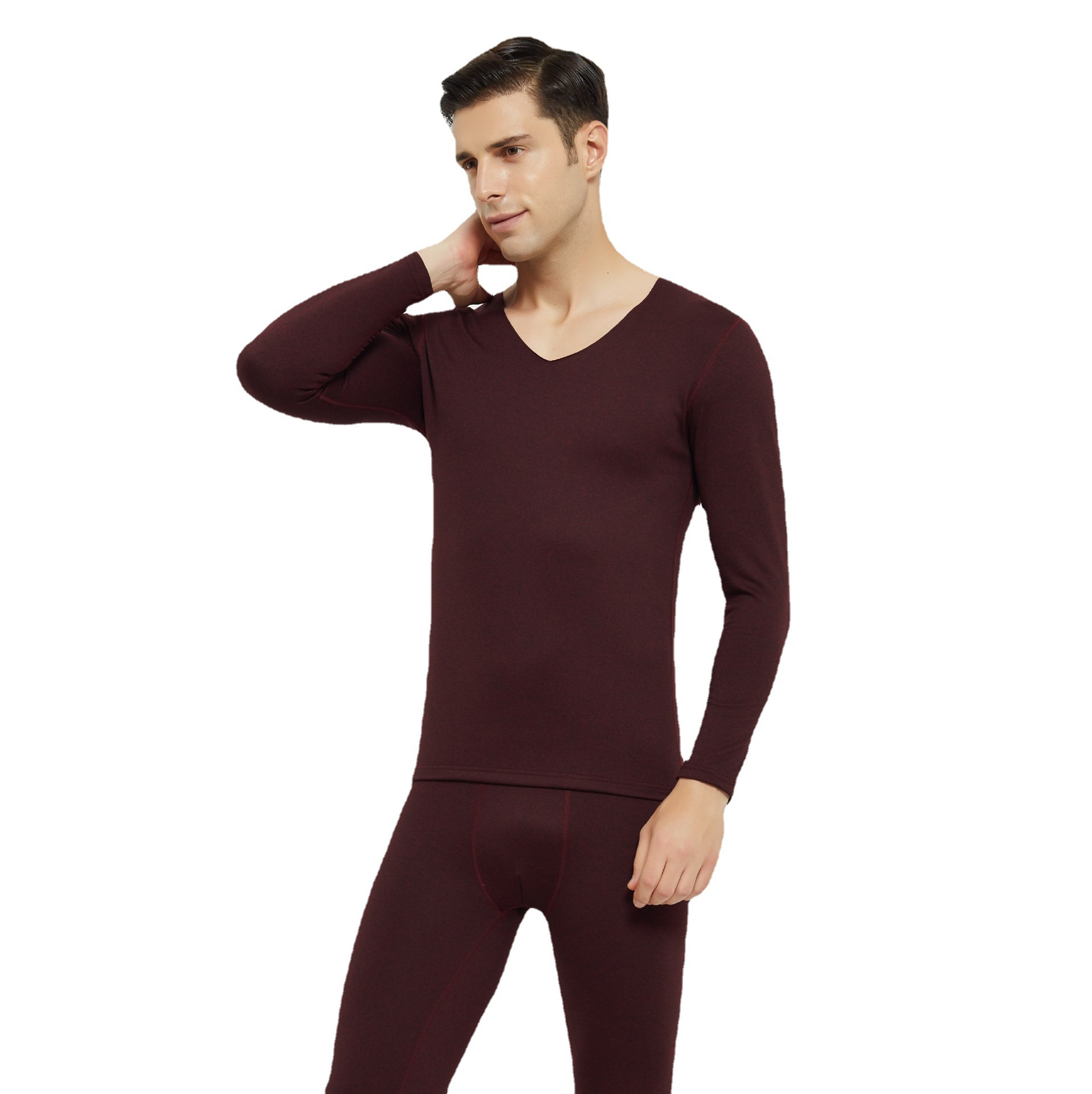 Men's thermal seamless underwear suit fleece-lined autumn and winter sanding V-neck imitation cationic velvet autumn pants insulation