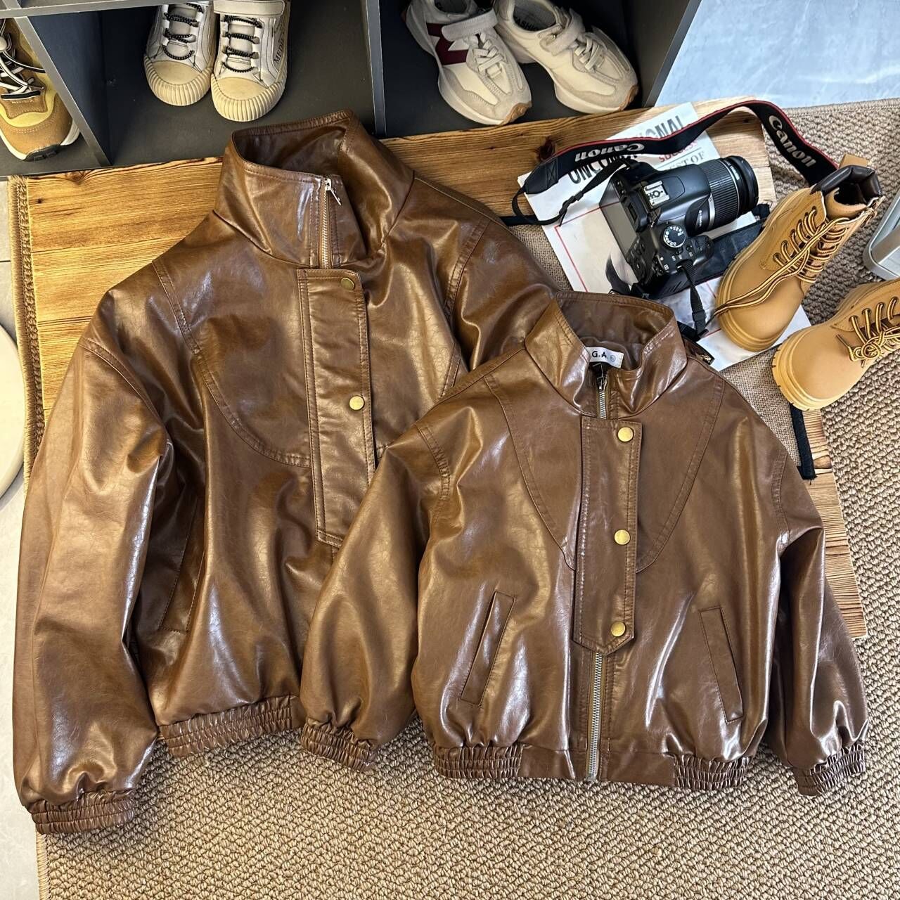 2024 Autumn New style cool handsome fried street soft leather coat elegant retro children handsome Korean style leather jacket coat fashion