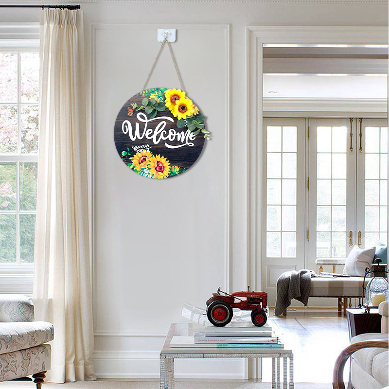 American Country Sunflower wlecme Decoration Door Plate Spring Door Hanging Door Plate Hanging Wooden Welcome Listing