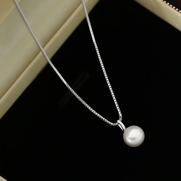 Silver 925 Sterling Silver Necklace Women's Single Natural Pearl Necklace Light Luxury Niche Light Luxury Box Chain Jewelry New Arrival