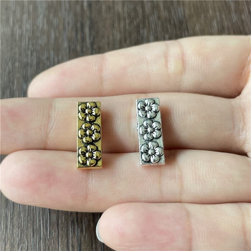 Diy合金アクセサリーアクセサリーレトロチベットシルバー古銀三穴花長方形穴あきビーズブレスレットビーズ|undefined