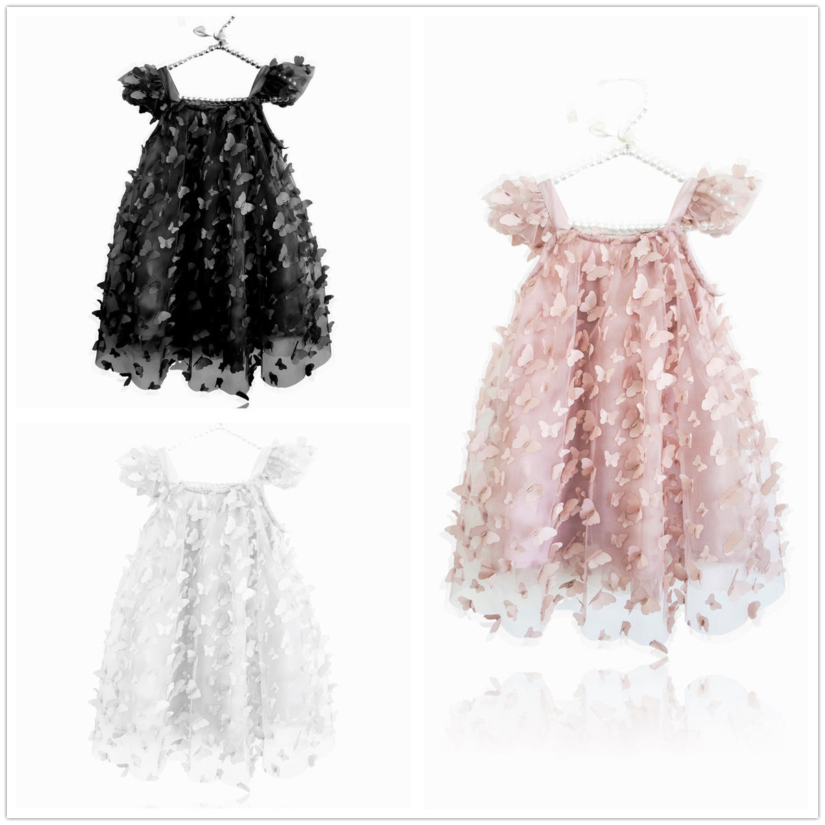 2023 Children's Skirt Summer New Butterfly 3D Embroidered Girl's Veil Skirt Flying Sleeve Dress Strap Princess Skirt Spot Hair