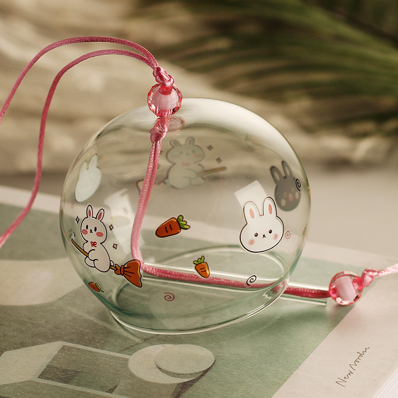 Factory Wholesale Cartoon Glass Wind Chimes Home Decorations Hanging Ornaments Japanese Style Cartoon Feather Wind Chimes