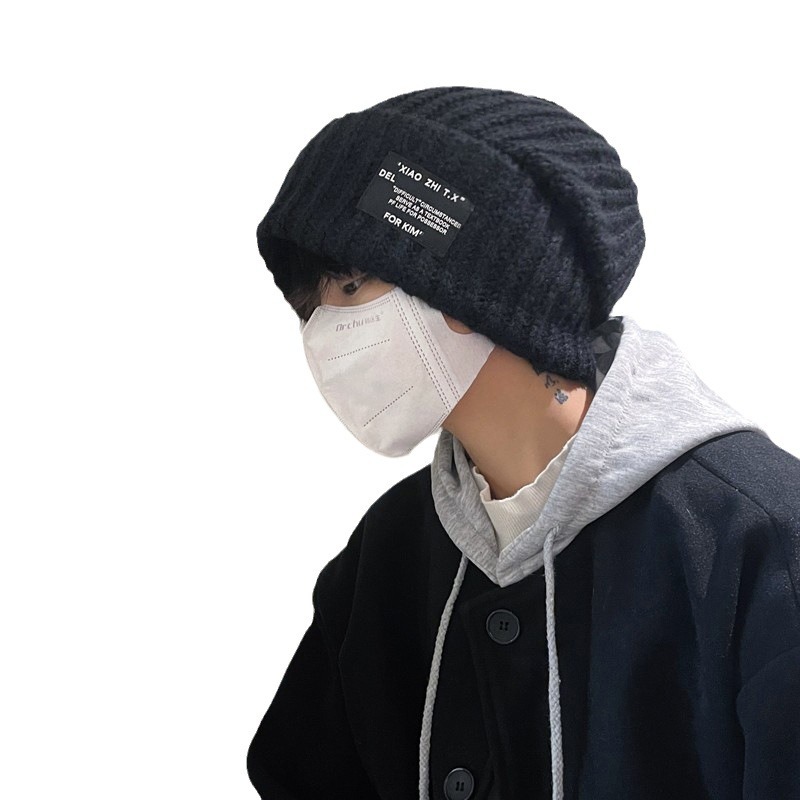 Hat Men's Autumn and Winter Fashionable Wool Hat for Couple Men's and Women's Warm All-match Cold Hat Loose Big Head Wai Knitted Hat for Men