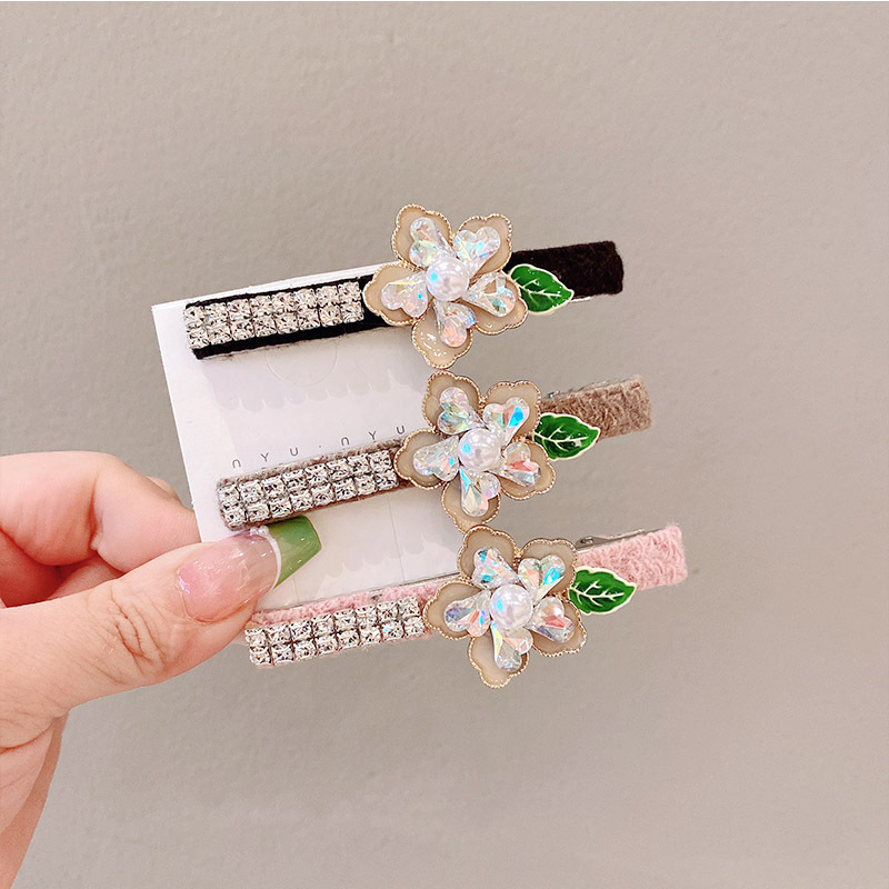 Rhinestone velvet black bangs clip high-grade side clip duckbill clip  style back head Pearl Rhinestone hairpin_voghion.com