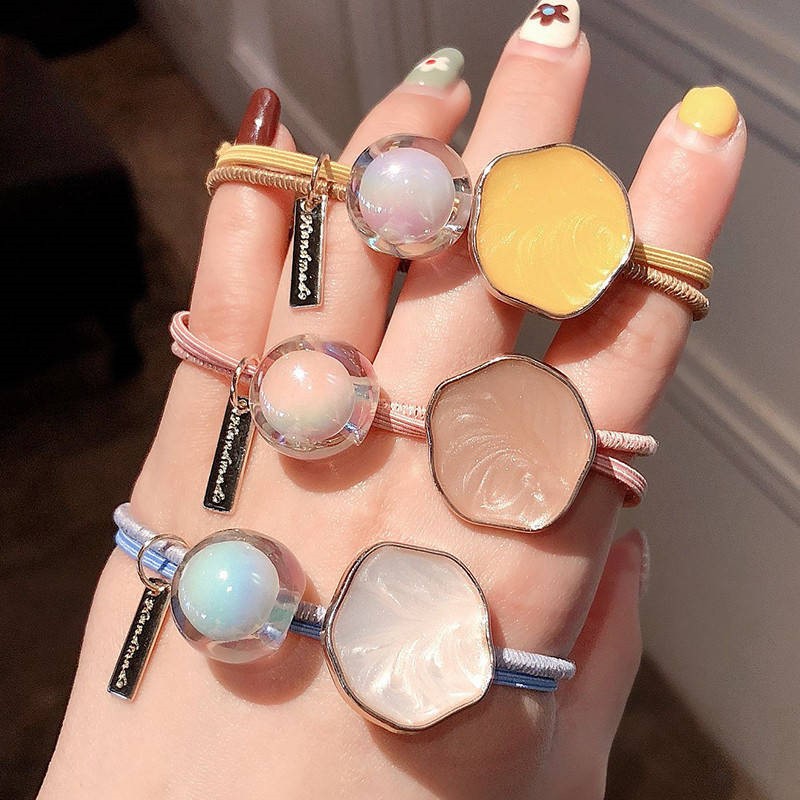 South Korea candy color headband leaves dripping oil temperament hair band round ball hair rope shell fresh head band hair tie rope wholesale