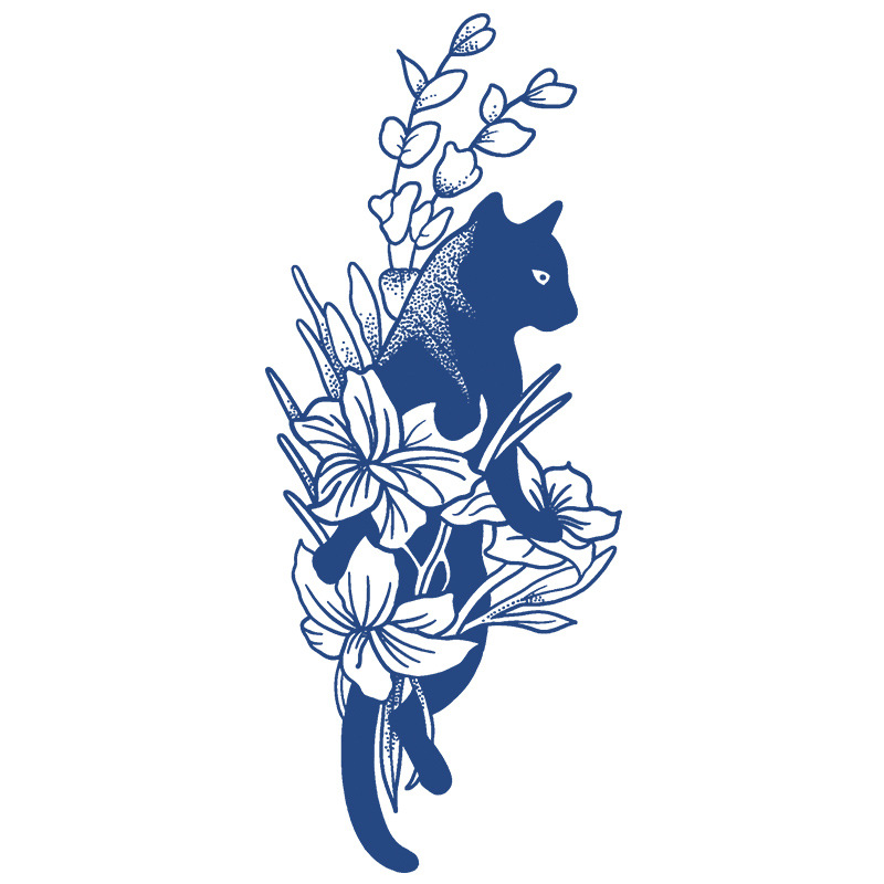 Herbal cat tattoo decal arm waterproof simulation durable men's and women's big picture arm can't wash off semi-permanent non-reflective