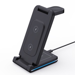 Escritorio cargador inalámbrico vertical tres en uno 15W soporte de carga rápida asiento adecuado para Apple 15 teléfono móvil auricular reloj 7