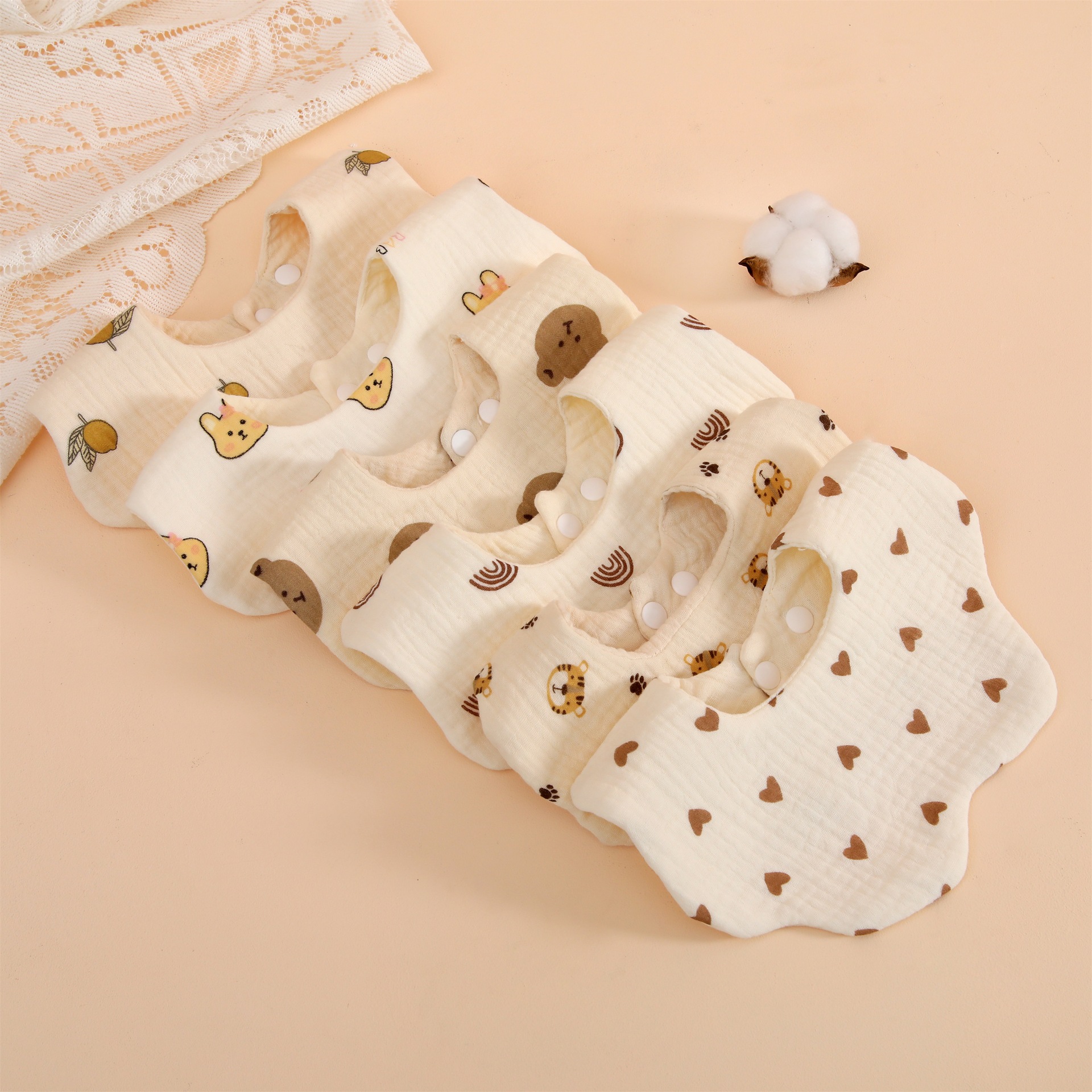 Baby Bib Six-layer Cotton Gauze Baby Bib Baby's Supplementary Food Food Food Bag Anti-spitting Printed Buckle Bib