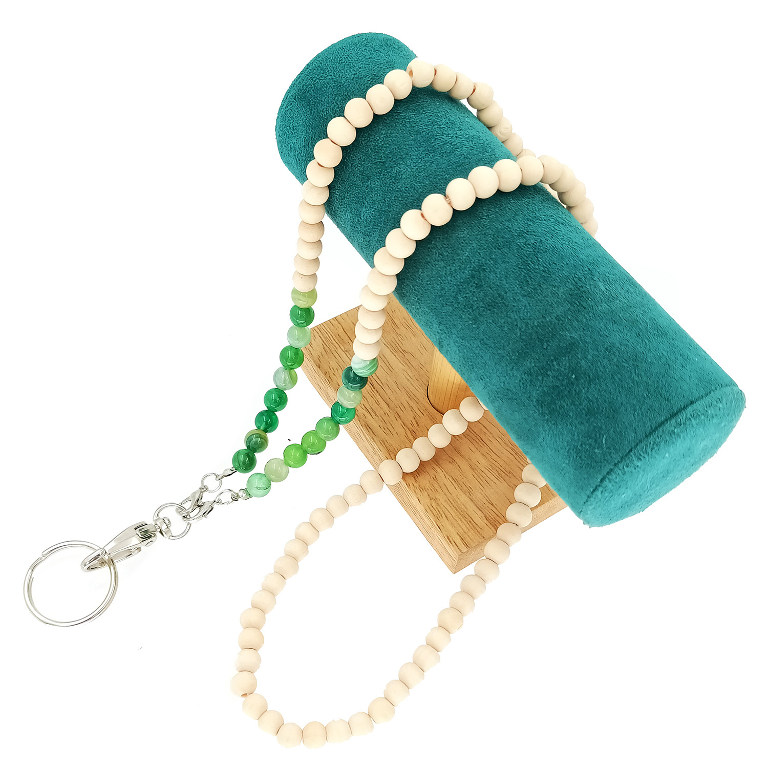 Amazon Stone Wooden Beads Work ID Lanyard Necklace ID Badge Easy Pull-up Buckle Sweater Long Necklace Glasses Mask Chain