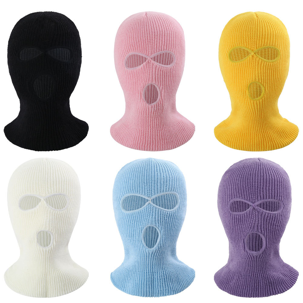 Men's and Women's Masked Hat Neck Protection Hat Autumn and Winter Warm Three-hole Knitted Baotou Hat Riding Windproof Mask Hat