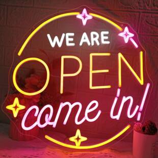 Cross-border Amazon led neon light we are open come in Bar coffee decoration business light plate