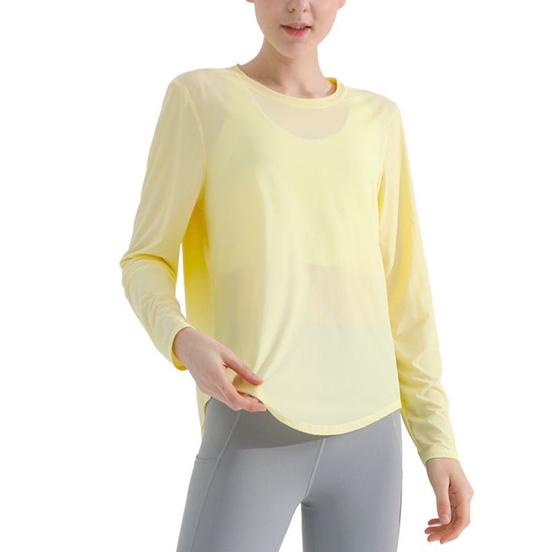 New Long-sleeved Sports Top Women's Naked Beauty Back Fitness Clothes Quick-drying Breathable Loose Running Sunscreen Yoga Blouse