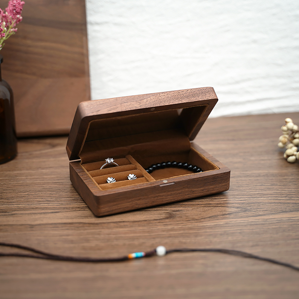 Black Walnut Jewelry Portable Storage Box High-end Exquisite Bracelet Ring Necklace Earrings Jewelry Jewelry Box