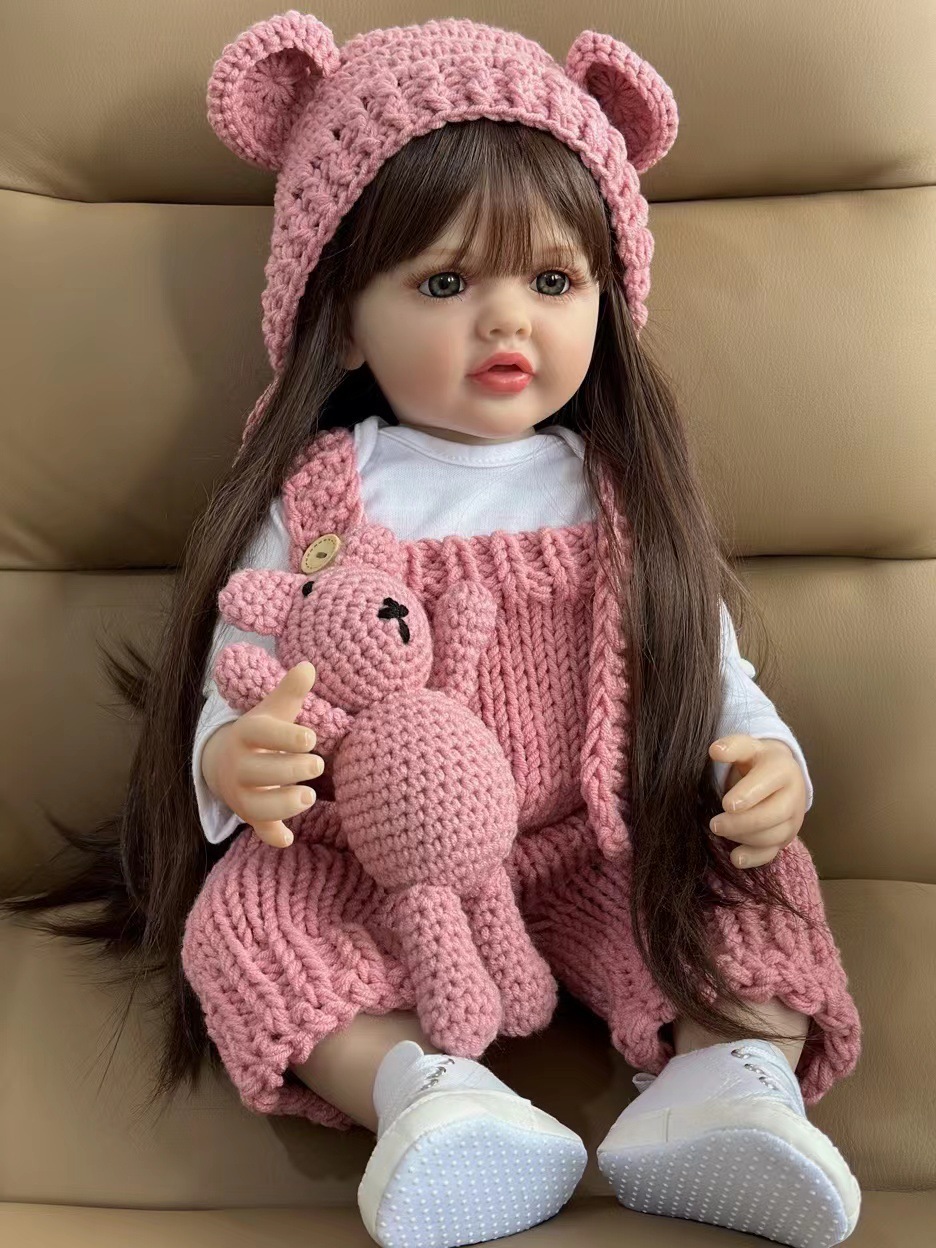 BZDOLL Full Gum Rebirth Baby 55cm Blossom Long Hair Girl Doll Washable Simulation Companion Toy