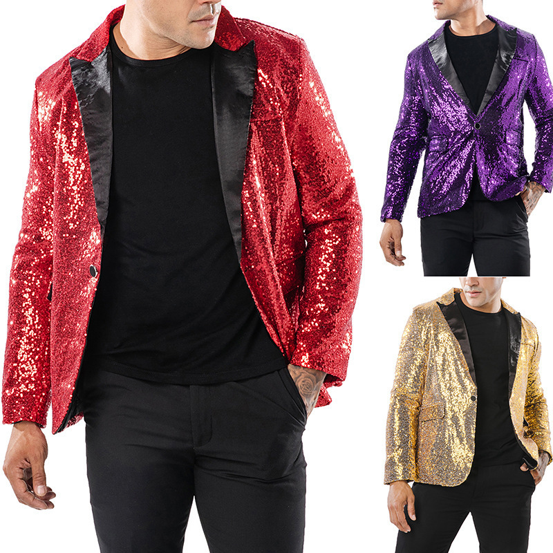 2023 European and American Performance Dress Gold Sequin Suit Korean Suit Nightclub Men's Host MC Studio Jacket Men