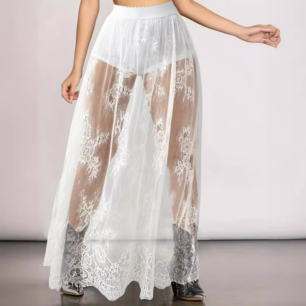 European and American Women's Summer New Diablo Gothic Lace Perspective Sexy Skirt Long Skirt