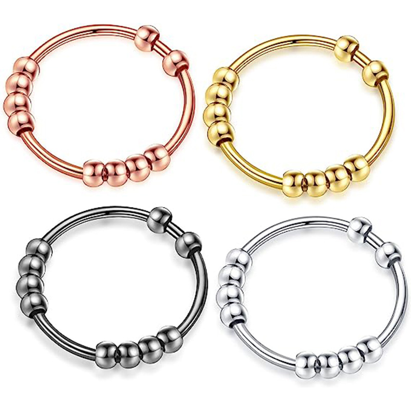 Xinghe Amazon Explosions Cross-border Titanium Steel Decompression Ring Personalized Simple Creative Rotating Bead Jewelry