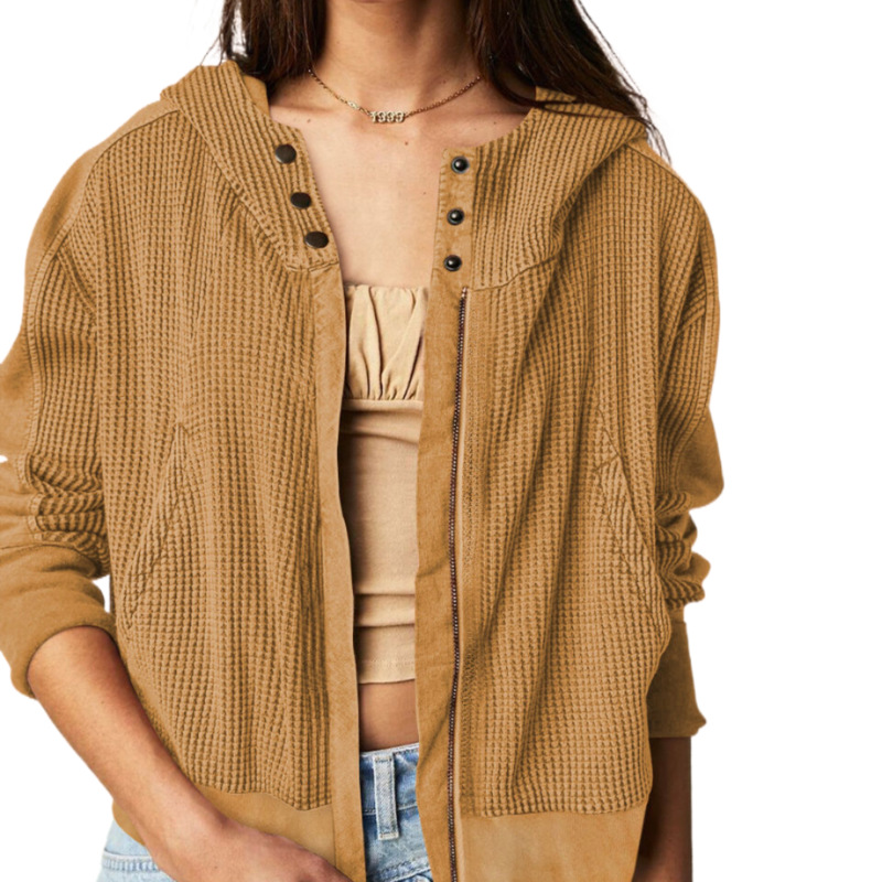 Amazon Stitching Sweater Long Sleeve Pullover Cardigan Zipper Top Trendy Hoodie Autumn and Winter Women