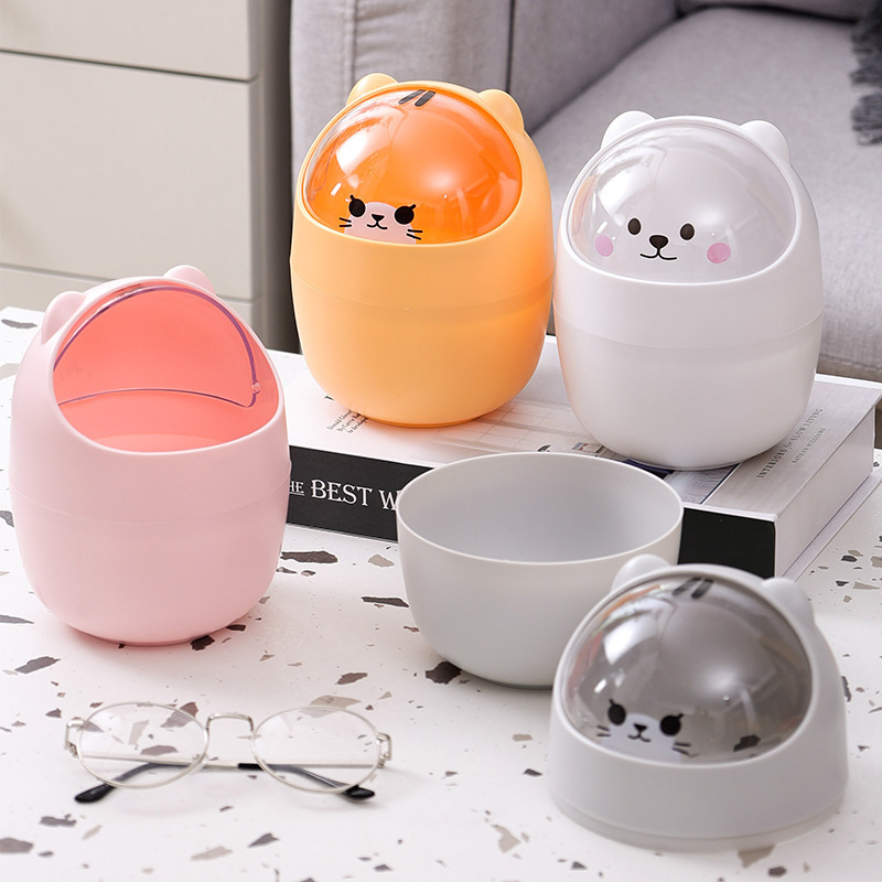 Desktop trash can Mini flip home bedroom girl heart diy cute covered office storage box Pen Holder