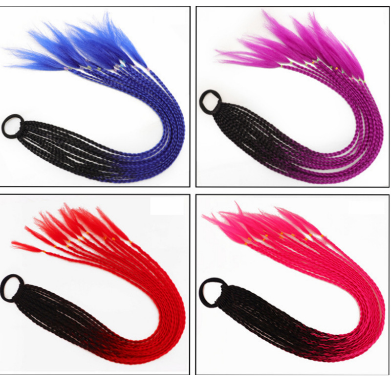 Dirty Braid Ponytail Children's Colorful Little Braids Ponytail Three-Strand Ponytail Colorful Ponytail Braid Hair Loop