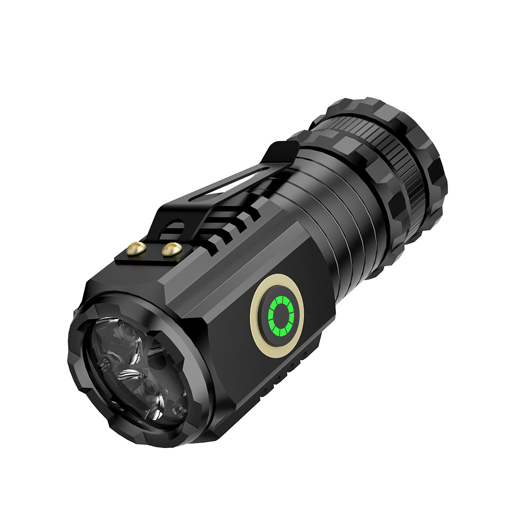 Dithering led flashlight strong light rechargeable super bright long-range outdoor household portable small mini three-eye lamp