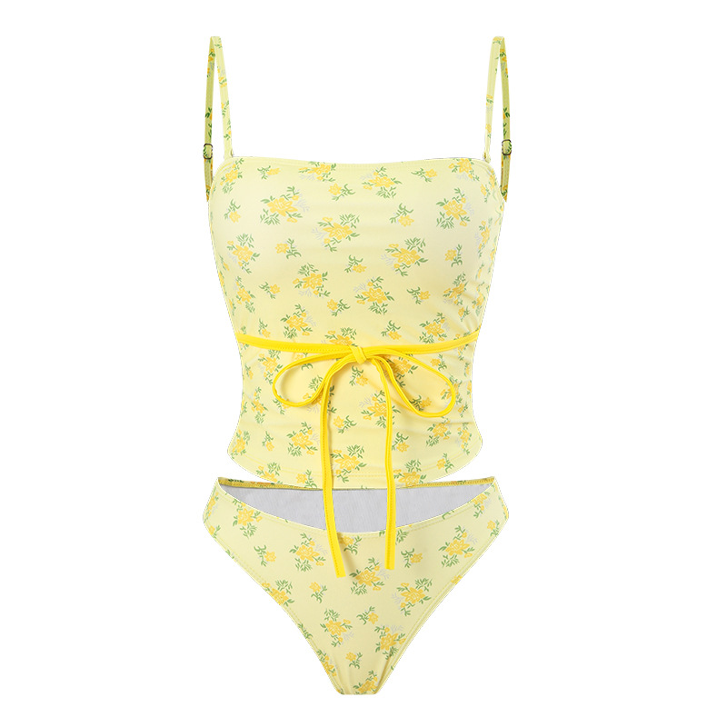 Retro tie-dyed tube top bikini 2023 new summer sexy inner wear slim-fit beauty back split swimsuit