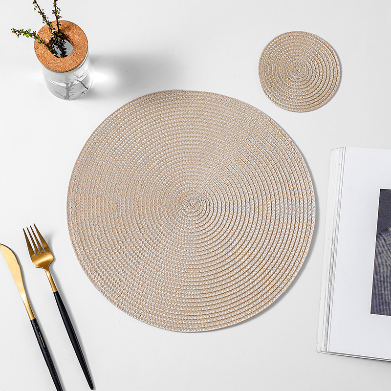 Nordic style round hollow pp woven placemat coaster hotel dining table insulation mat solid color Western placemat wholesale