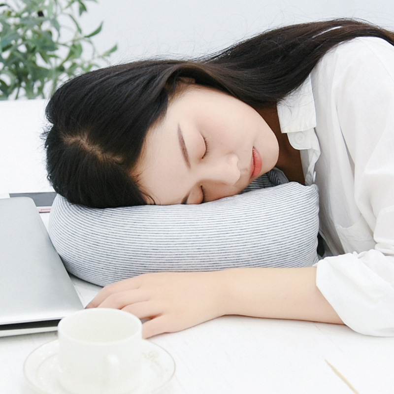 Japanese U-shaped pillow jersey neck pillow striped foam particle pillow travel home non-printed style logo neck pillow