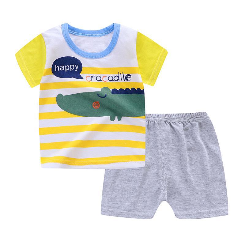 2023 new children's short sleeve T-shirt summer baby boys and girls baby short sleeve shorts set home wholesale