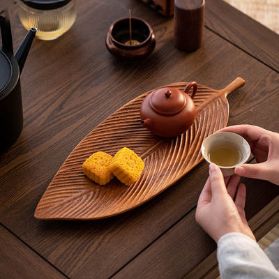 Melon and Fruit Plate Walnut Leaf Refreshment Plate Household Wooden Tea Table Solid Wood Dry Brewing Tea Tray Tea Cup Tray Wooden