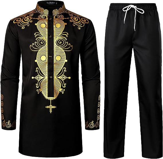 2023 hot new foreign trade cross-border hot sale men's clothing African men's suit bronzing top and trousers 2-piece set