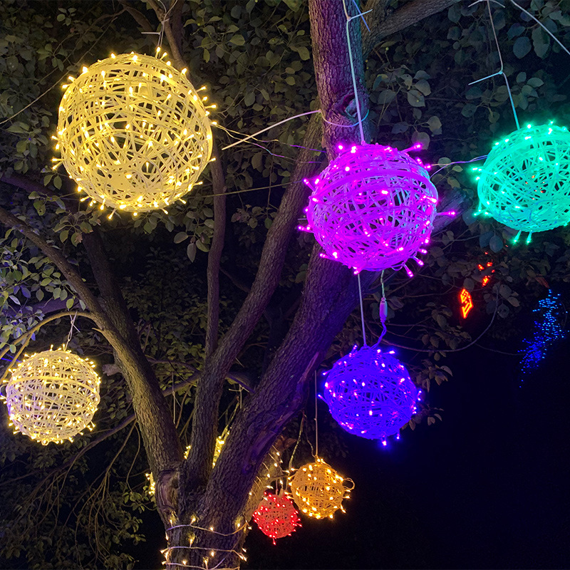 Factory direct led rattan ball lamp outdoor rainproof ball lamp landscape Hanging Tree ball lamp outdoor lights wholesale light string
