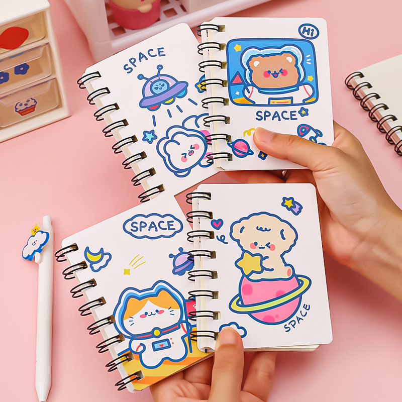 Astronaut coil book cartoon a7 loose-leaf flip notepad portable blank small notebook student stationery notebook