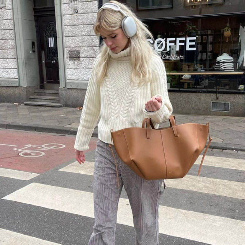 French Niche pol Tote Bag New Cyme Leather Portable Large Capacity Shopping Bag Genuine Leather Women's Bag
