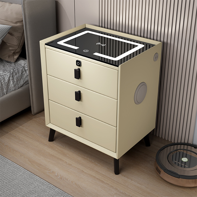 Three-drawer smart bedside table wireless charging Bluetooth audio fingerprint lock bedroom multi-functional small Internet celebrity bedside cabinet