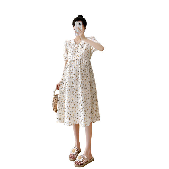 Pregnancy and lactation dual-purpose dress spring and summer long floral skirt high-end fashion pregnant women summer dress