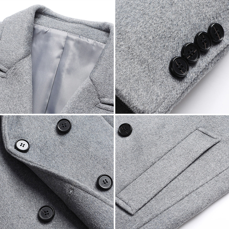 Autumn and Winter new wool woolen coat men's long double-breasted woolen coat casual suit collar coat coat